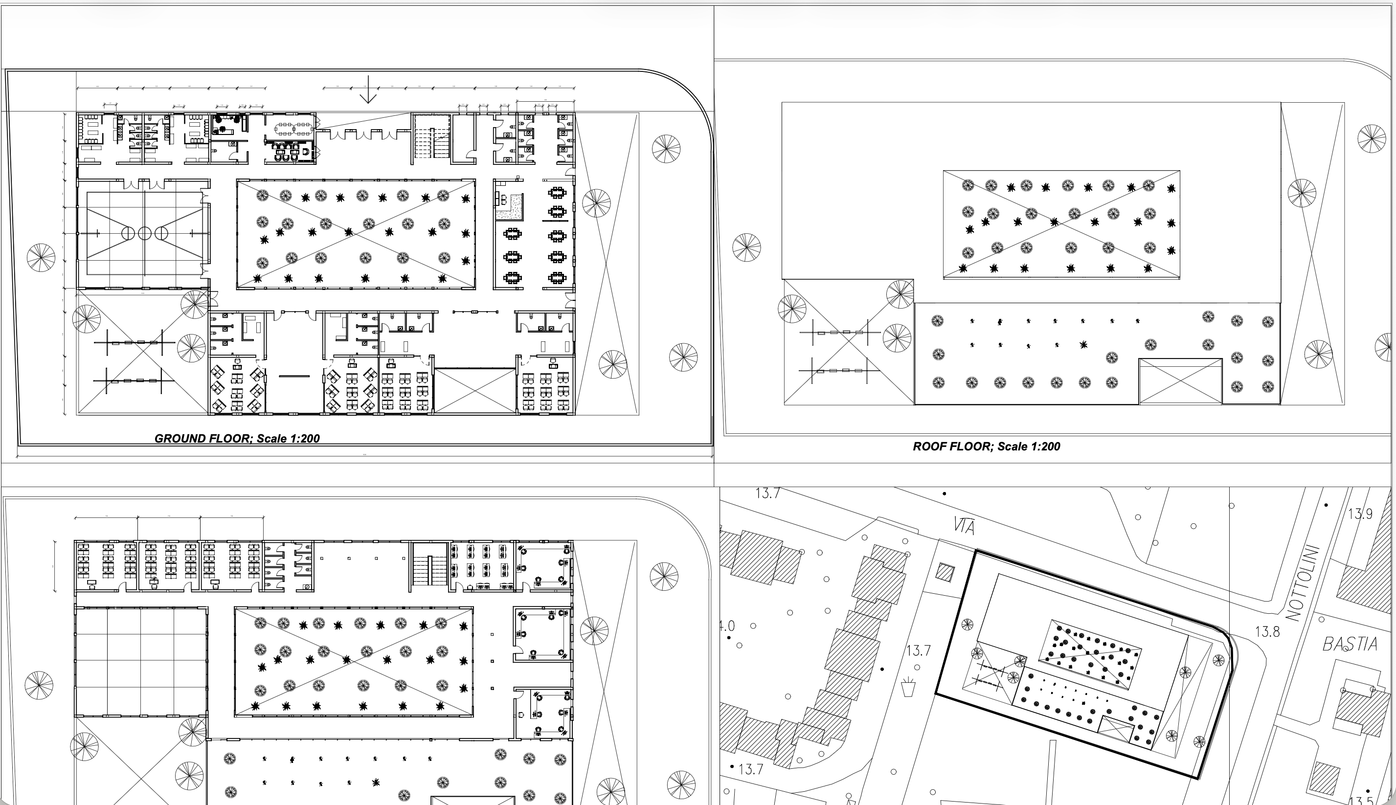 Floor plan and site plan drawings of the inclusive school project in Lucca