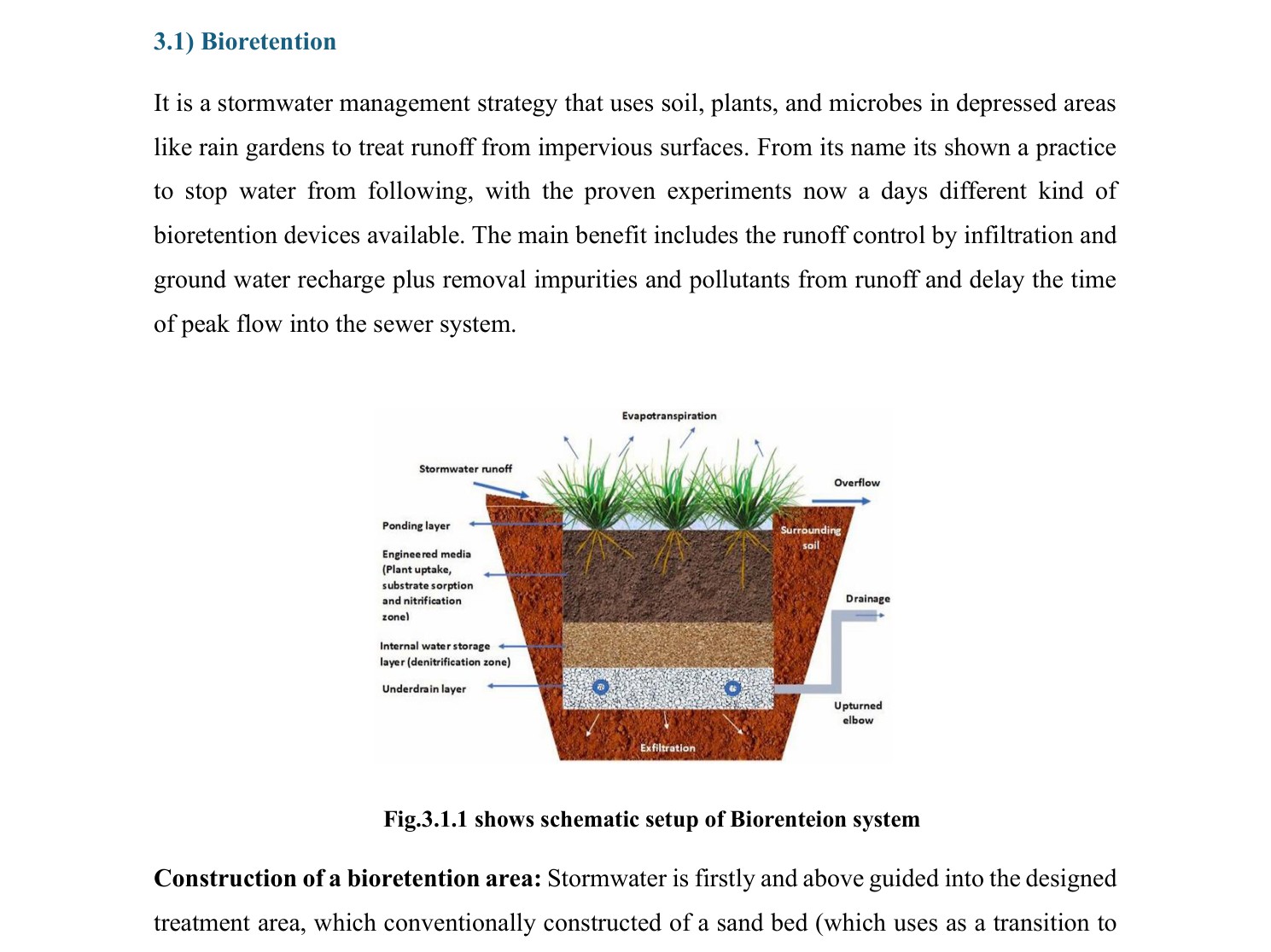 Thesis page showing the bioretention cell schematic